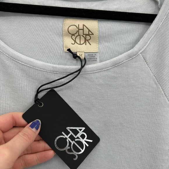 NWT CHASER *FLAWED* Basic Gray Ribbed Wide Short Sleeve Oversized Shirt Medium - Picture 4 of 6